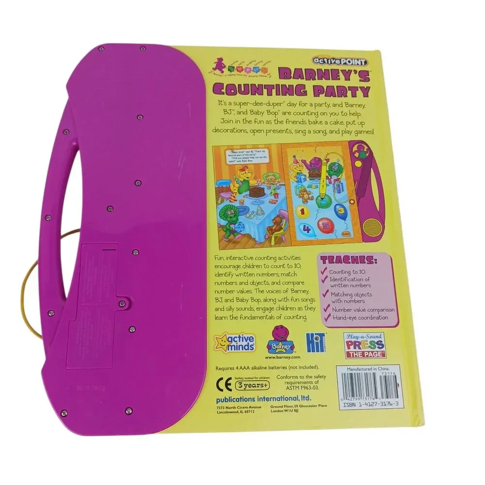 Vtg Barney Electronic Book Counting Party Interactive Pad Handle Working